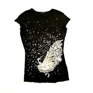 Express Black and Silver Graphic Tee, Size Medium